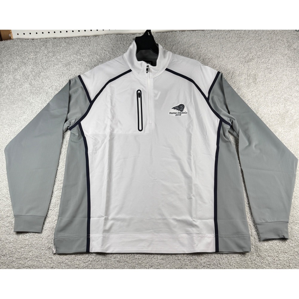 FootJoy Windtech Pullover Mens L White Gray Navy Rams Classic 2018 Golf New - Picture 3 of 16